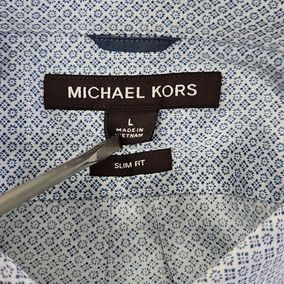 Michael Kors Button Up Shirt Men's Large Blue Floral Slim Fit EUC LN Old Money - Picture 6 of 15